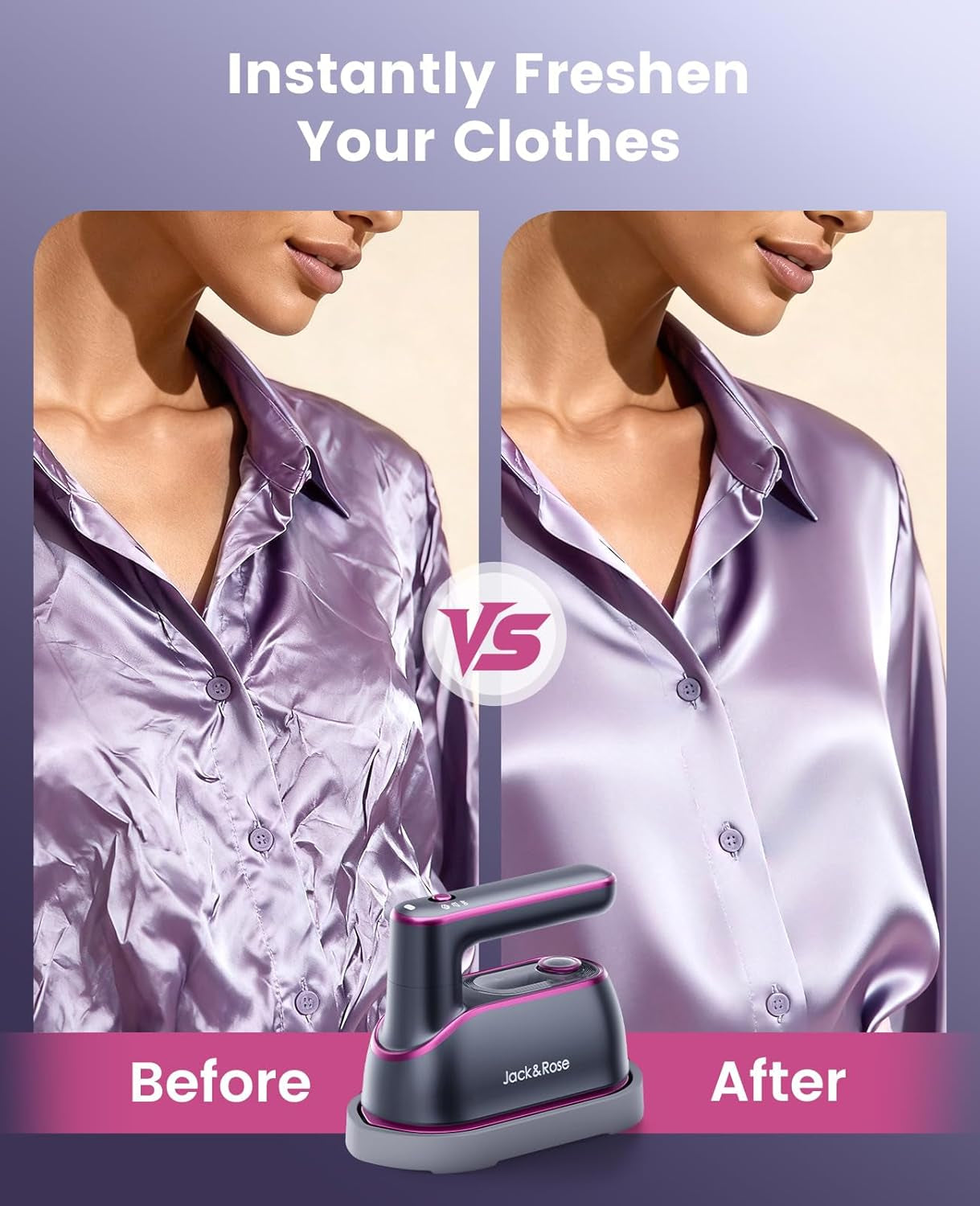 Jack ＆ Rose Travel Steamer Iron for Clothes,1200W Iron Steamer,Portable Handheld Travel Size Steamer Iron,8S Fast Heat-Up，Large Ceramic Heat Panel,