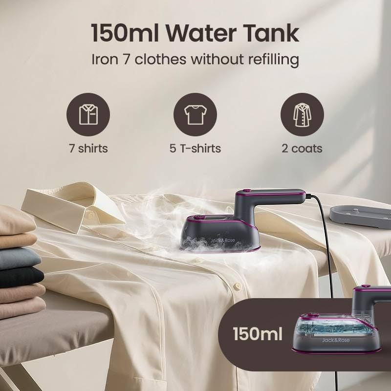 Jack ＆ Rose Travel Steamer Iron for Clothes,1200W Iron Steamer,Portable Handheld Travel Size Steamer Iron,8S Fast Heat-Up，Large Ceramic Heat Panel,