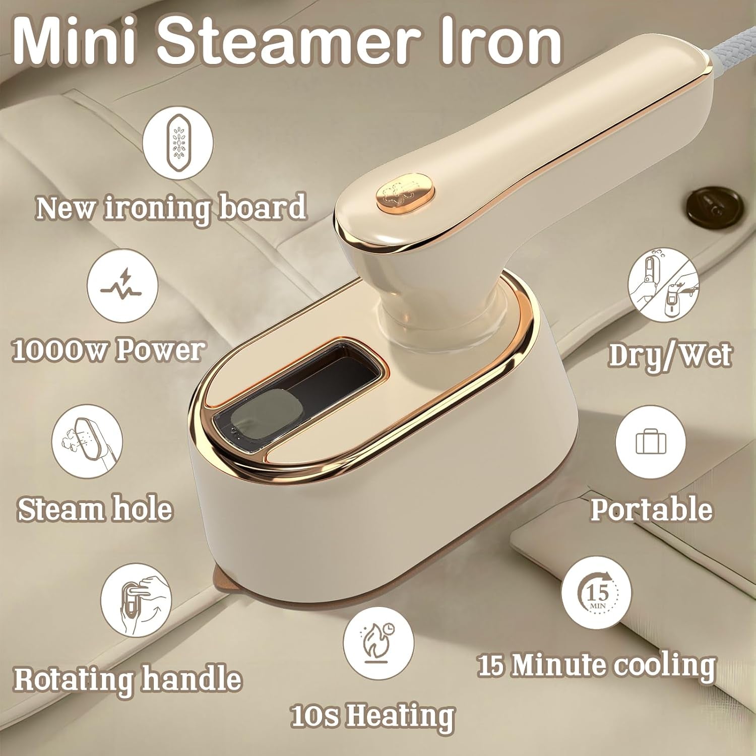 Travel Steamer Iron for Clothes Mini - Portable Ironing Machine Travel Small Size Portable Steamer Travel College Dorm Home Essentials (Beige)