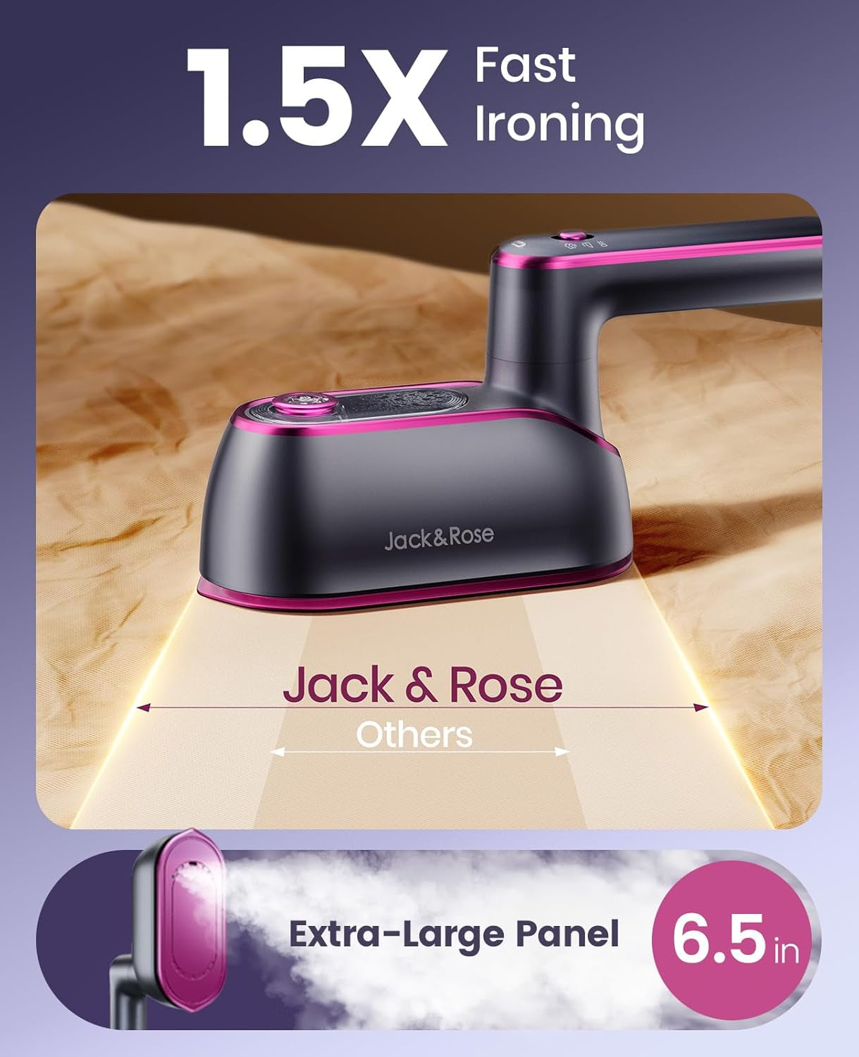 Jack ＆ Rose Travel Steamer Iron for Clothes,1200W Iron Steamer,Portable Handheld Travel Size Steamer Iron,8S Fast Heat-Up，Large Ceramic Heat Panel,